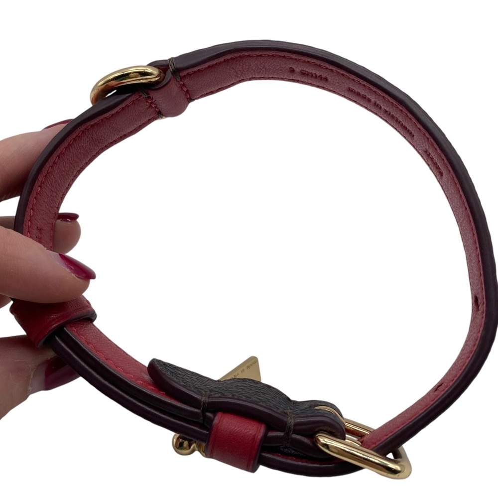 Coach Small Pet Collar Signature Canvas Brown Bold Red Leather Choker Designer - Picture 5 of 8